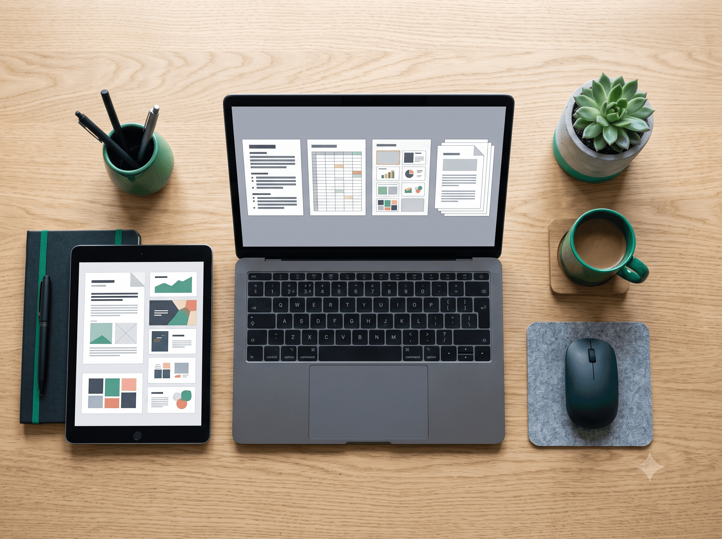 Document workspace with editor, slides, PDF and spreadsheet tools